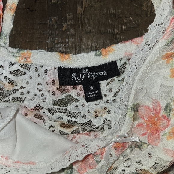 Medium Floral Lace Cami Sheer Mesh Y2k 90s Crop Top Vintage Fairycore 2000s Cute - Picture 4 of 8